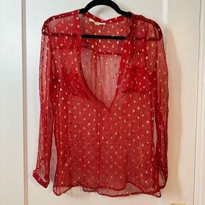 Silk sheer shirt with gold thread detail